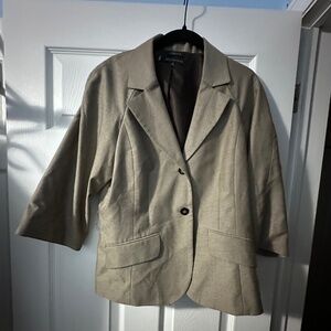 AK Anne Klein Taupe Blazer Jacket Size 8 Belted Stretch Workwear